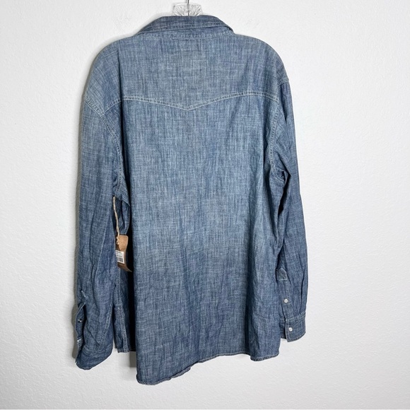 PD&C Shirt Mens 2XL Medium Blue Denim Western Pearl Snap Long Sleeve G - Picture 5 of 10